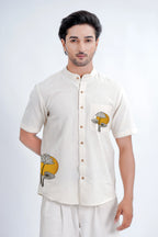 LINEN COTTON SHIRT WITH YELLOW MOON LOTUS MOTIF