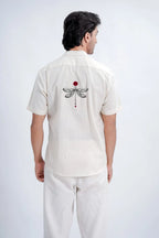 LINEN COTTON SHIRT WITH DRAGONFLY MOTIF