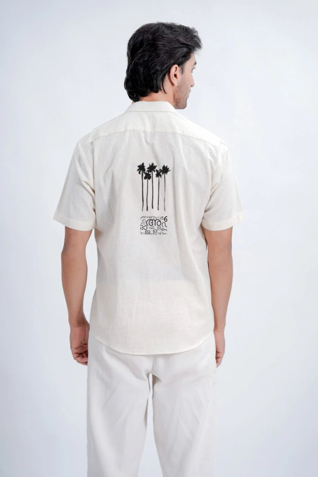 LINEN COTTON SHIRT WITH COCONUT PALM MOTIF
