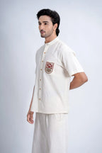 LINEN COTTON SHIRT WITH RED ARCH MOTIF