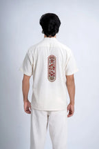 LINEN COTTON SHIRT WITH RED ARCH MOTIF