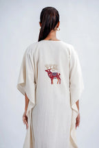 LINEN COTTON KAFTAN WITH RED DEER MOTIF