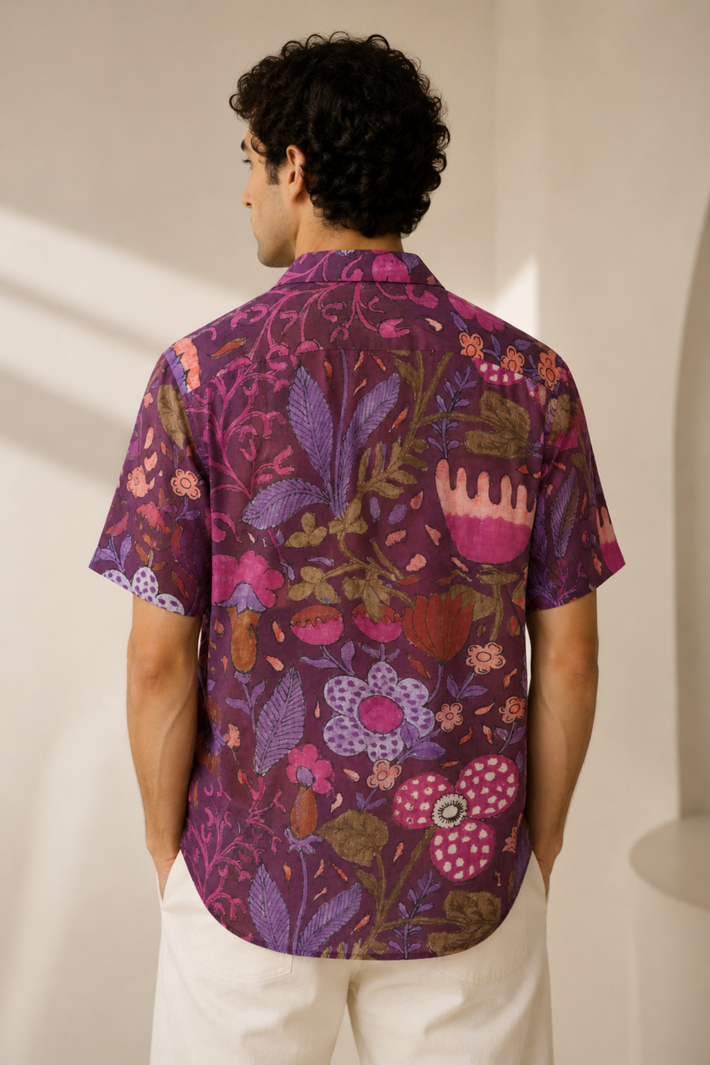 MUSLIN SILK FLORAL SHIRT PURPLE