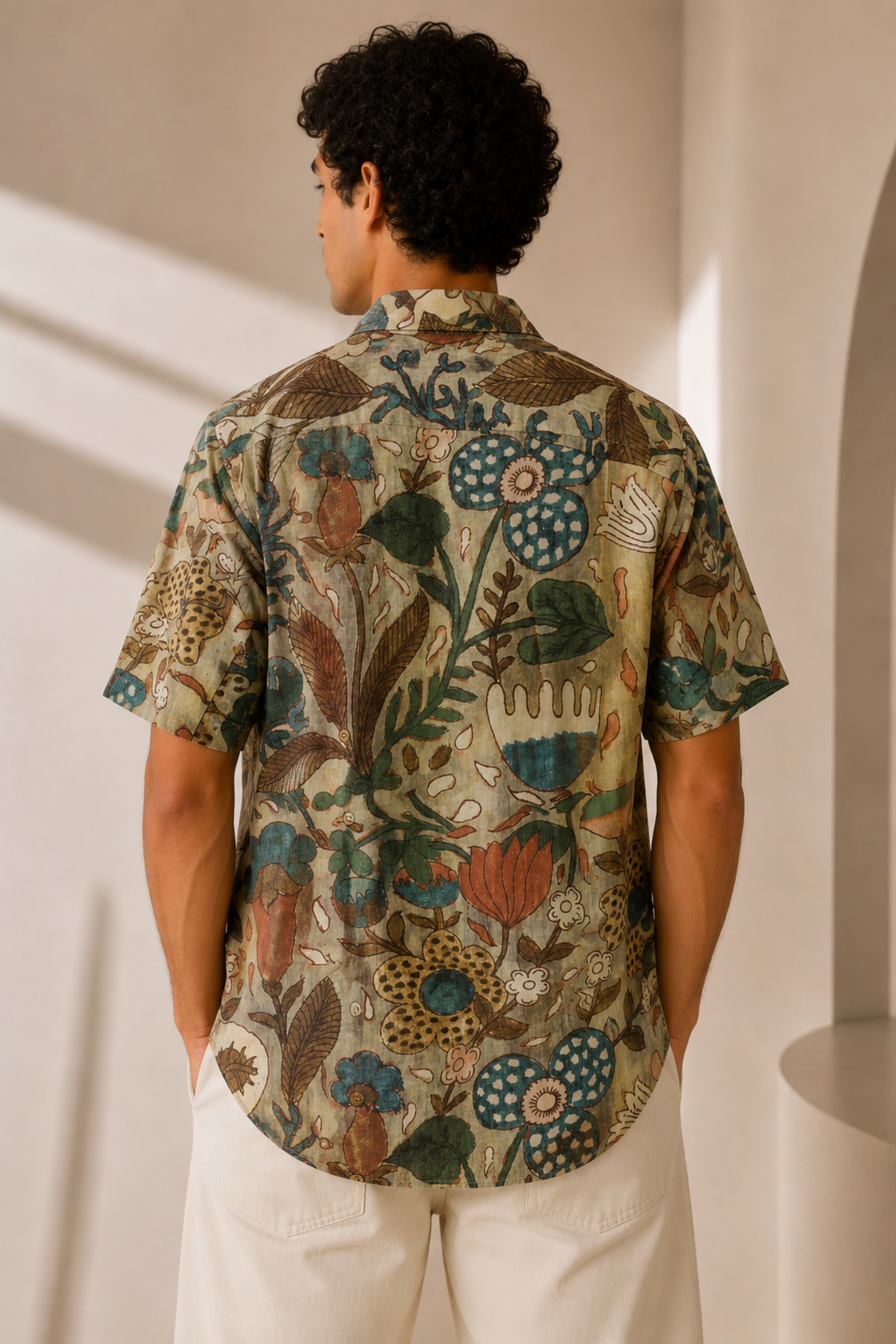 MUSLIN SILK FLORAL SHIRT GREEN