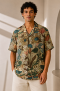 MUSLIN SILK FLORAL SHIRT GREEN