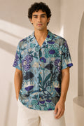 MUSLIN SILK FLORAL SHIRT BLUE
