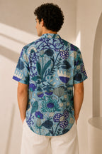 MUSLIN SILK FLORAL SHIRT BLUE
