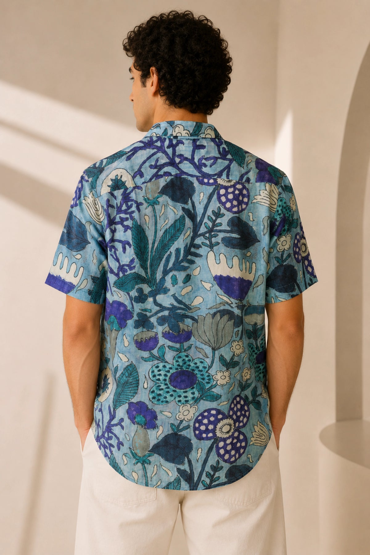MUSLIN SILK FLORAL SHIRT BLUE