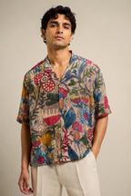 MUSLIN SILK FLORAL SHIRT GREY