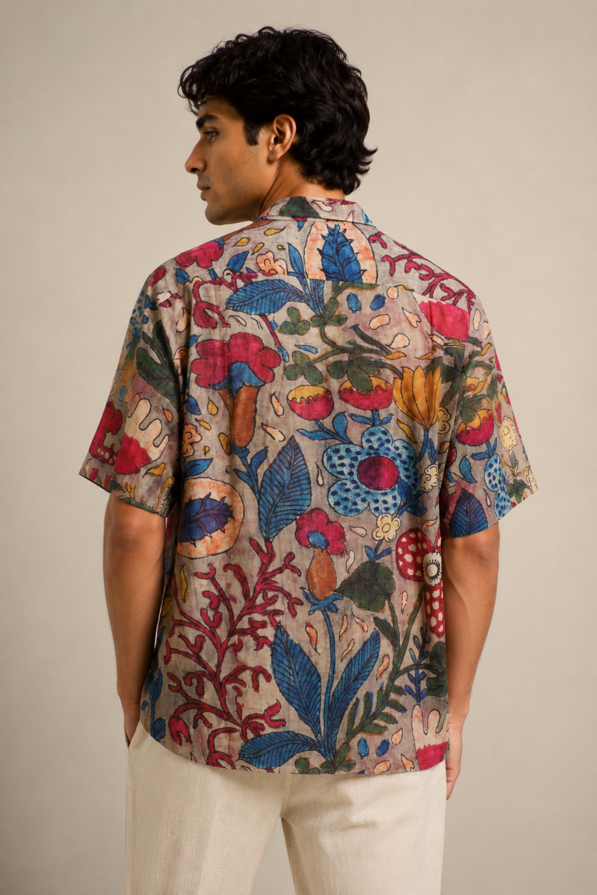 MUSLIN SILK FLORAL SHIRT GREY