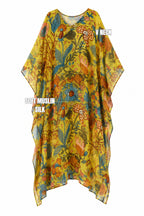 MUSLIN SILK FLORAL KAFTAN YELLOW