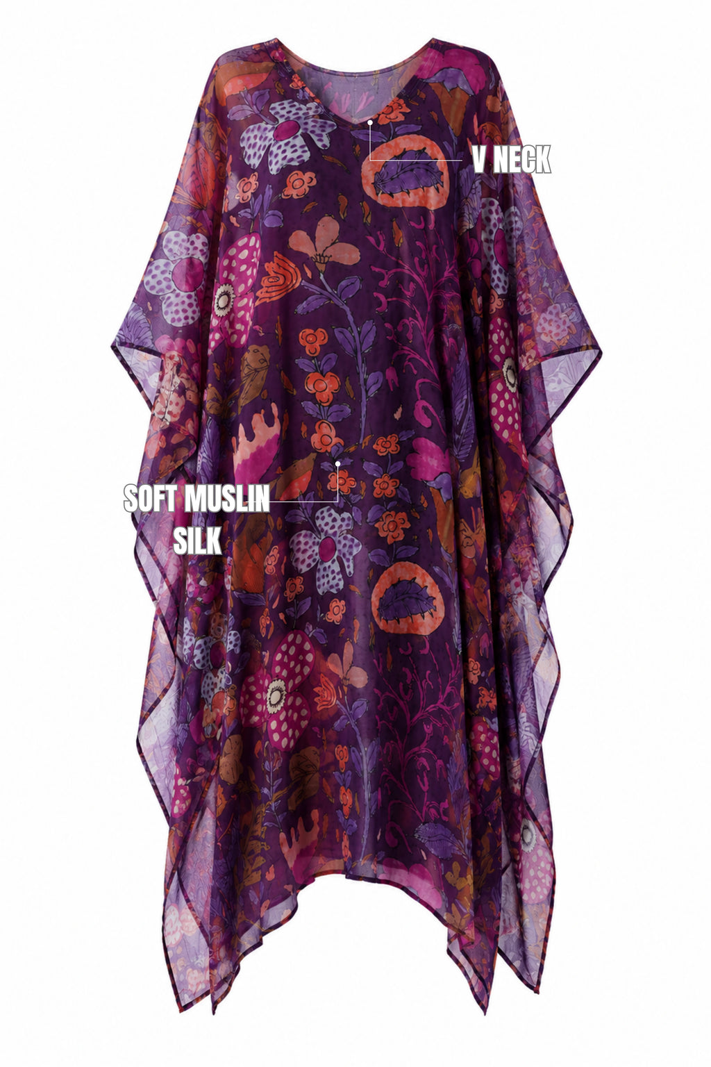 MUSLIN SILK FLORAL KAFTAN PURPLE