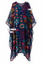 MUSLIN SILK FLORAL KAFTAN DARK BLUE