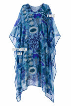 MUSLIN SILK FLORAL KAFTAN BLUE