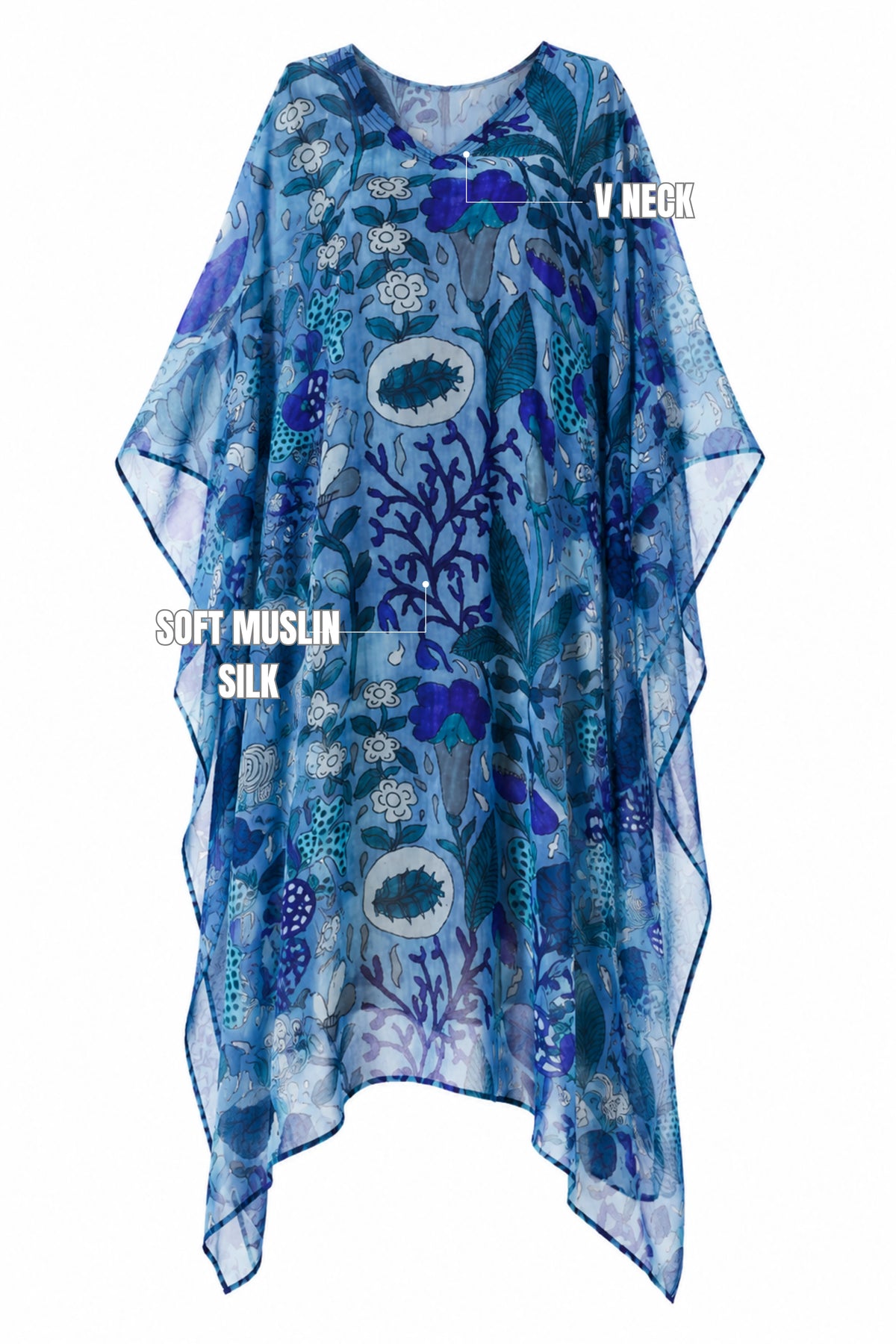 MUSLIN SILK FLORAL KAFTAN BLUE